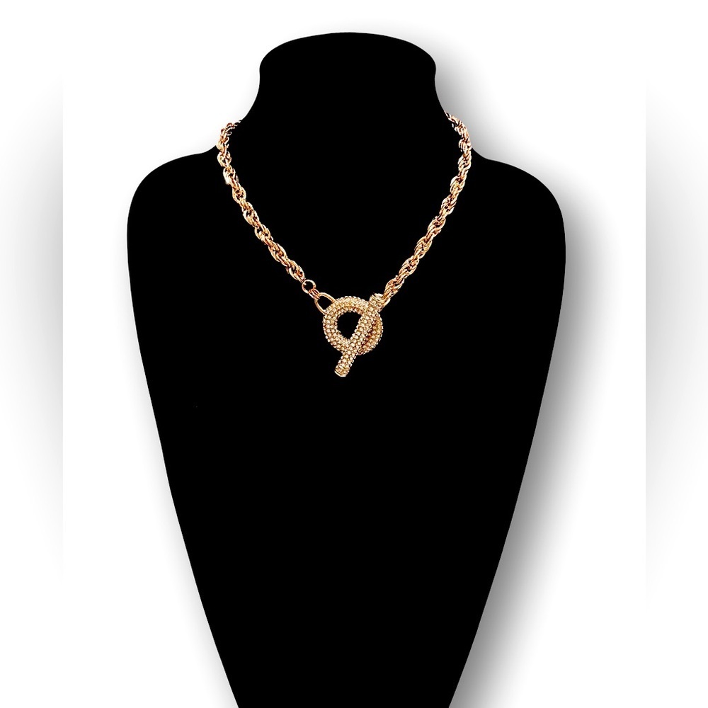 INC. Pave Crystal Rose Gold Oversized Toggle Bib Necklace NWT​ - Picture 2 of 9